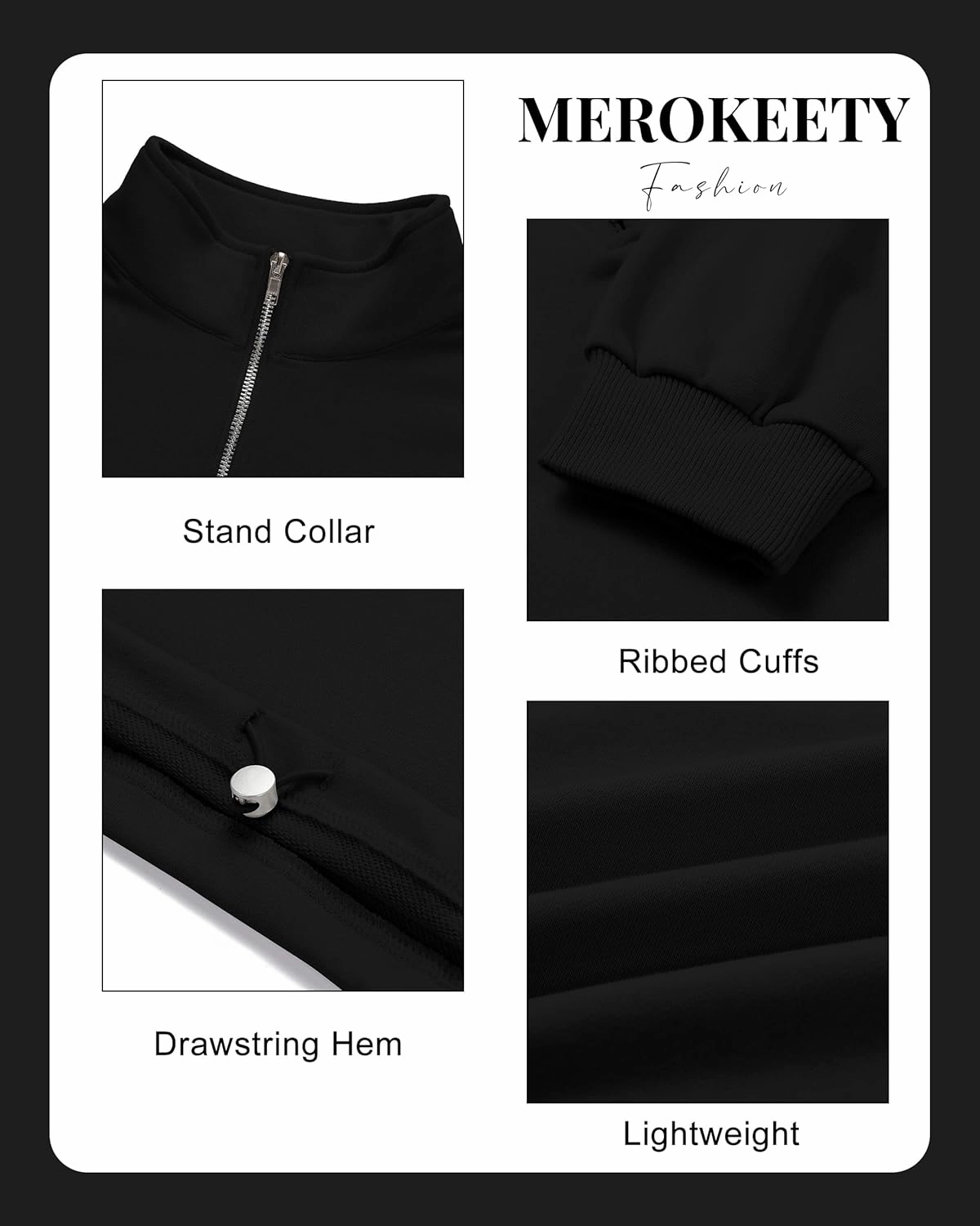 MEROKEETY Women's Quarter Zip Crop Sweatshirt Long Sleeve Stand Collar Drawstring Casual Pullover Top