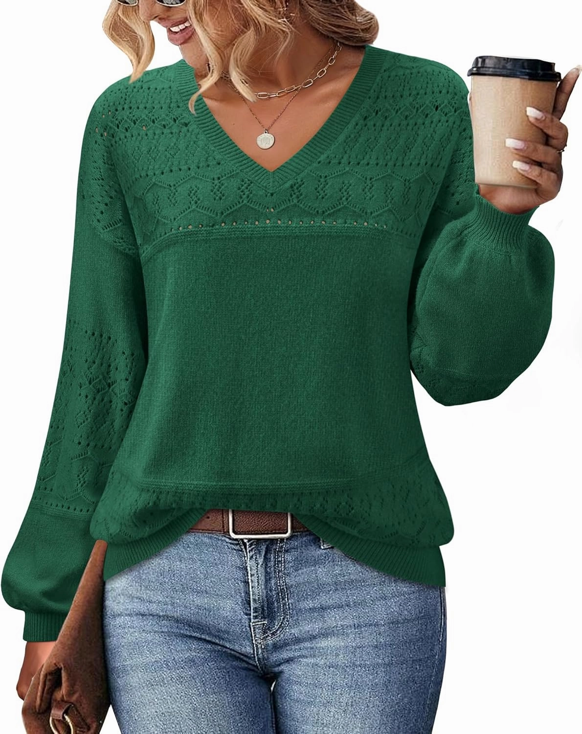 Messic Womens Pullover Sweaters 2024 Casual Long Sleeve V Neck Lightweight Loose Knit Tops