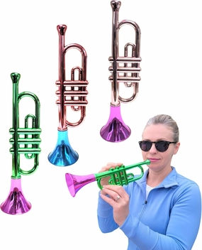 Metallic Trumpets (13 Inch) Plastic Noisemaker Music Toys for Kids Instruments Noise Makers for Birthday Partie Favors Sports Mardi Gras (3 Metallic Trumpets)