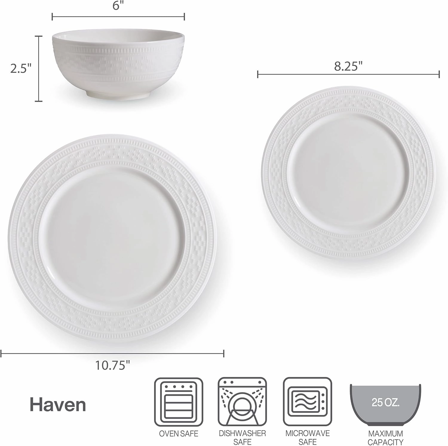Mikasa Haven Bone China Lightweight Chip Resistant 12 Piece Dinnerware Set, Service for 4 White