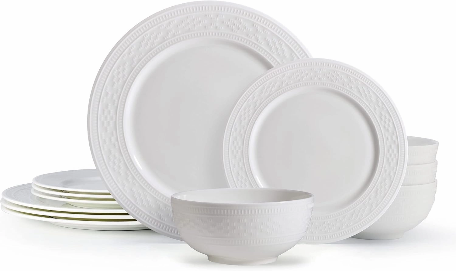 Mikasa Haven Bone China Lightweight Chip Resistant 12 Piece Dinnerware Set, Service for 4 White