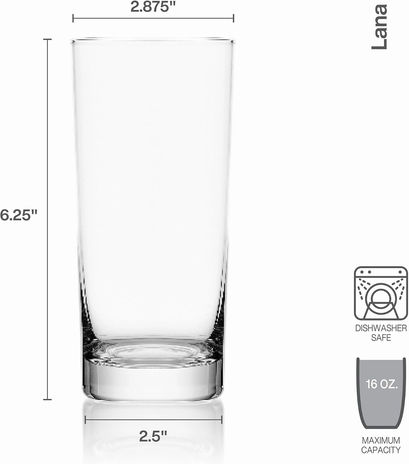 Mikasa Lana Tall Beverage Highball Glass Cups, Set of 4, 16 Ounce, Clear