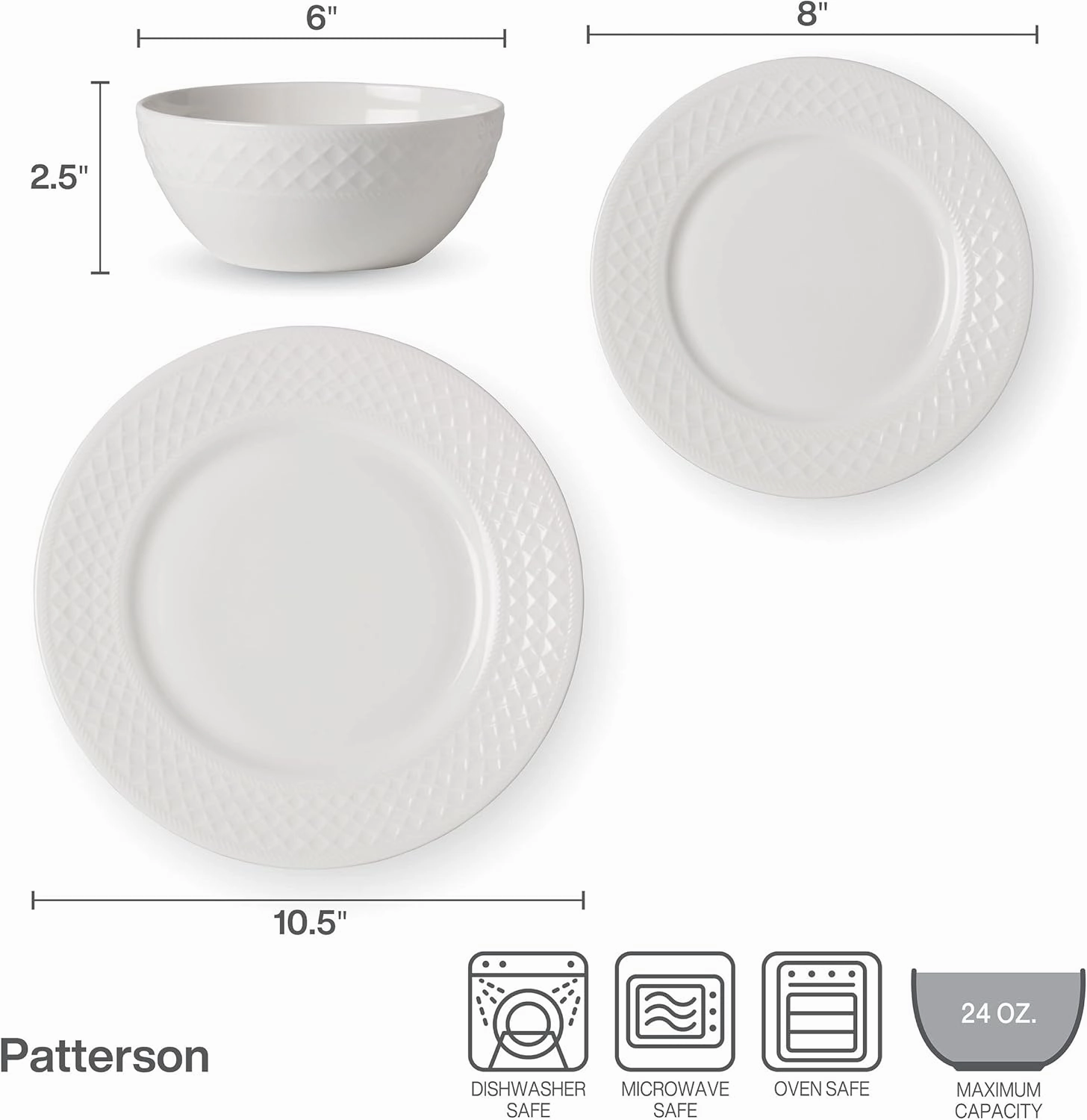 Mikasa Patterson Vegan Bone China Chip Resistant 12 Piece Dinnerware Set, Service for 4