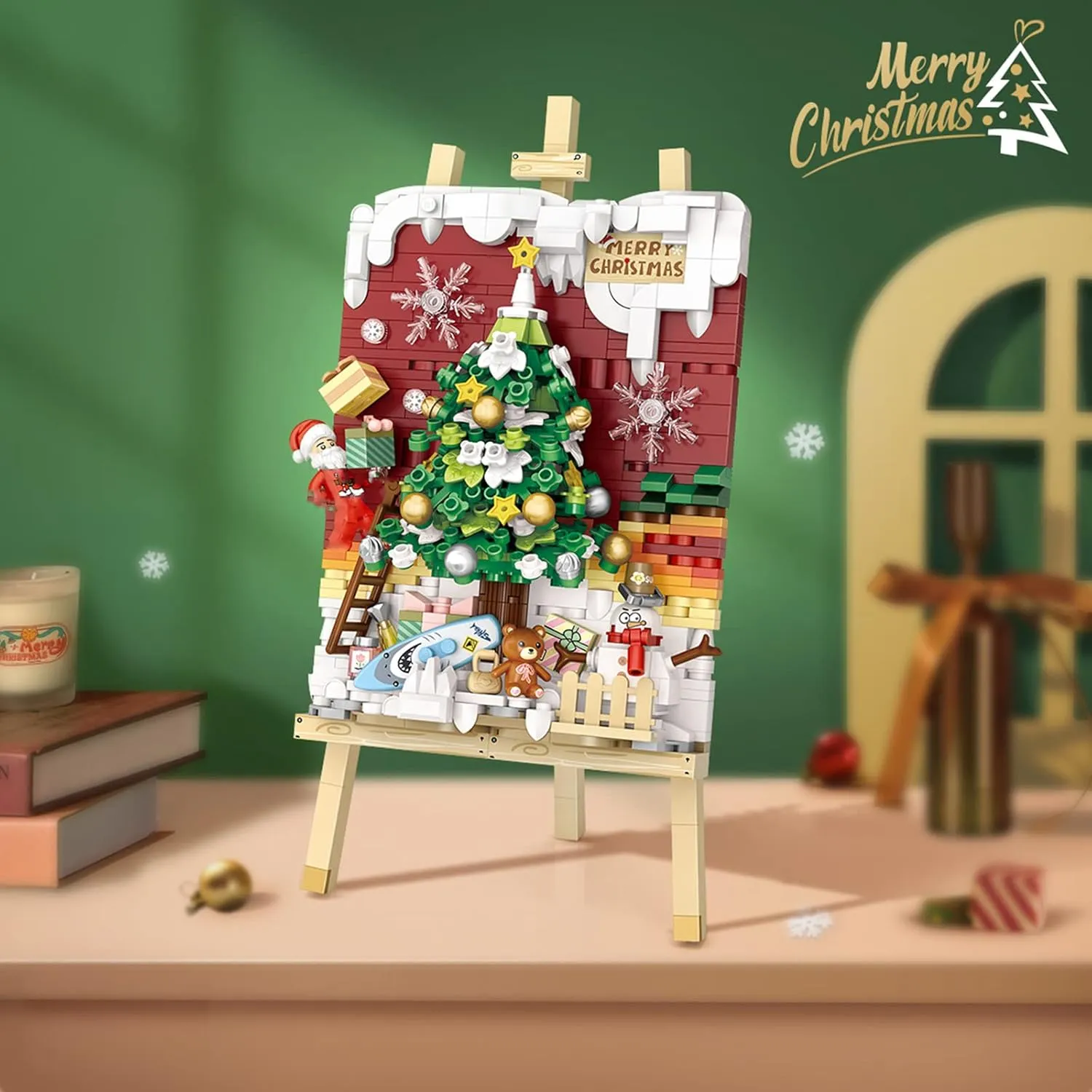 Mini Building Blocks Christmas 3D Painting Model Set,Creative DIY Simulation Particle Stereograph Collection Construction Building Bricks Toy,Home Decor,14 (Christmas Tree)