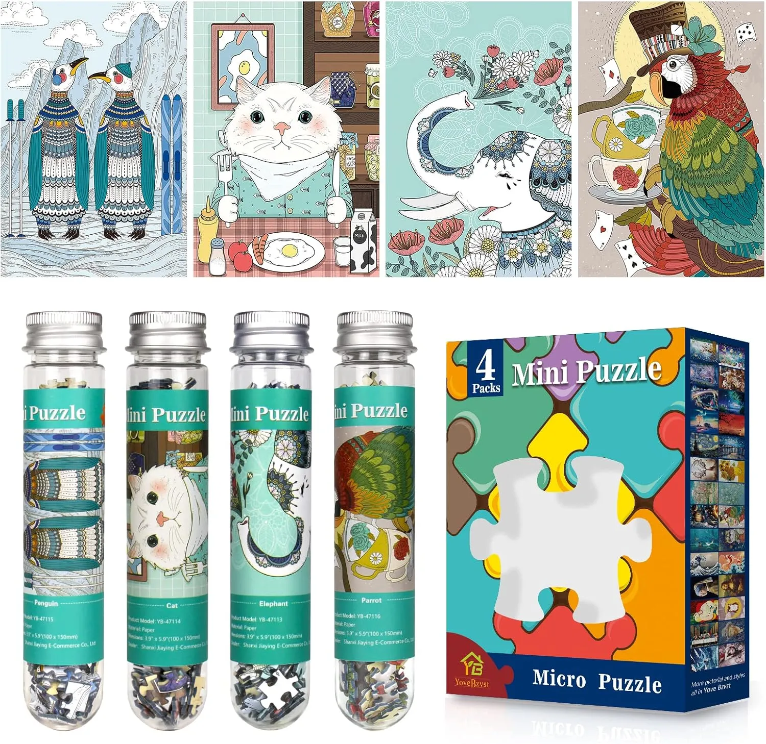 Mini Jigsaw Puzzles for Adults 150 Pieces(4 Packs) Small Jigsaw Puzzle Challenging Micro Puzzle Difficult Tiny Puzzle Home Decor Entertainment 6x4in (4 Pack-2)