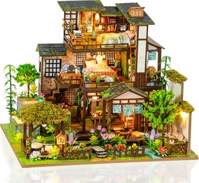 Miniature House Kit, Book Nook, 3D Wooden Puzzle, DIY Miniature Kit, Dollhouse Kit, Mini House Building Kit, Doll House Kits for Adults Teen to Build (Spring Courtyard)