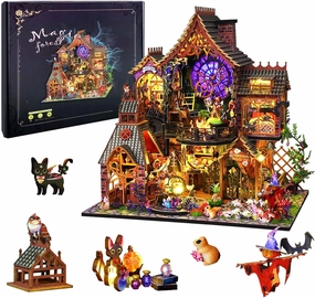 Miniature House Kit Magic Forest, DIY Mini House Building Kit, Miniature Kit for Adults with Furniture and LEDs, Great Gift for Girls Teens Family