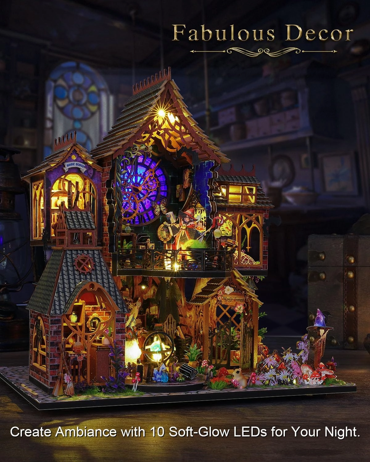 Miniature House Kit Magic Forest, DIY Mini House Building Kit, Miniature Kit for Adults with Furniture and LEDs, Great Gift for Girls Teens Family