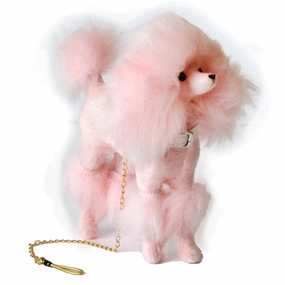 Miniature poodle dog, realistic BJD doll animal replica 1:6 scale. Pink hairy