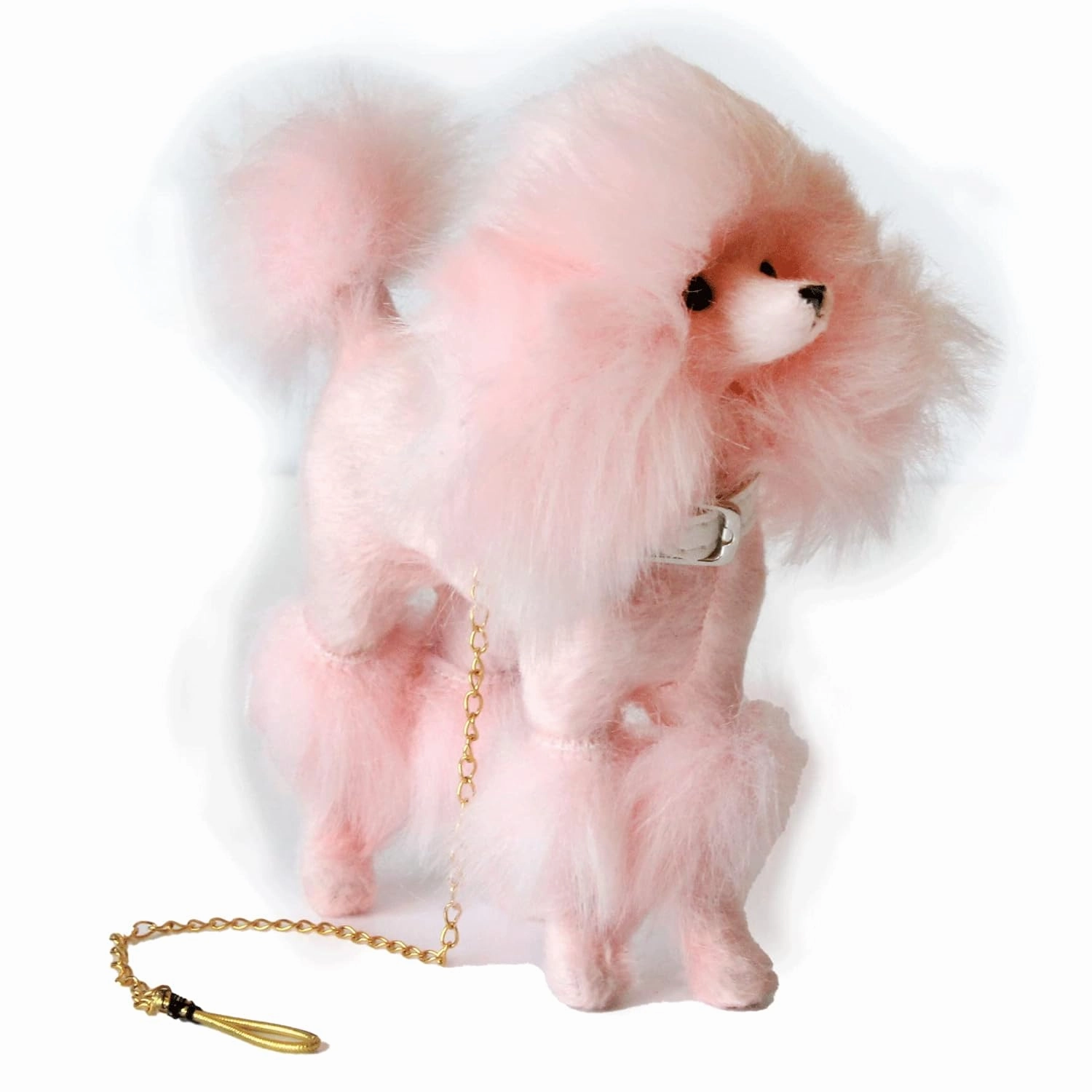 Miniature poodle dog, realistic BJD doll animal replica 1:6 scale. Pink hairy