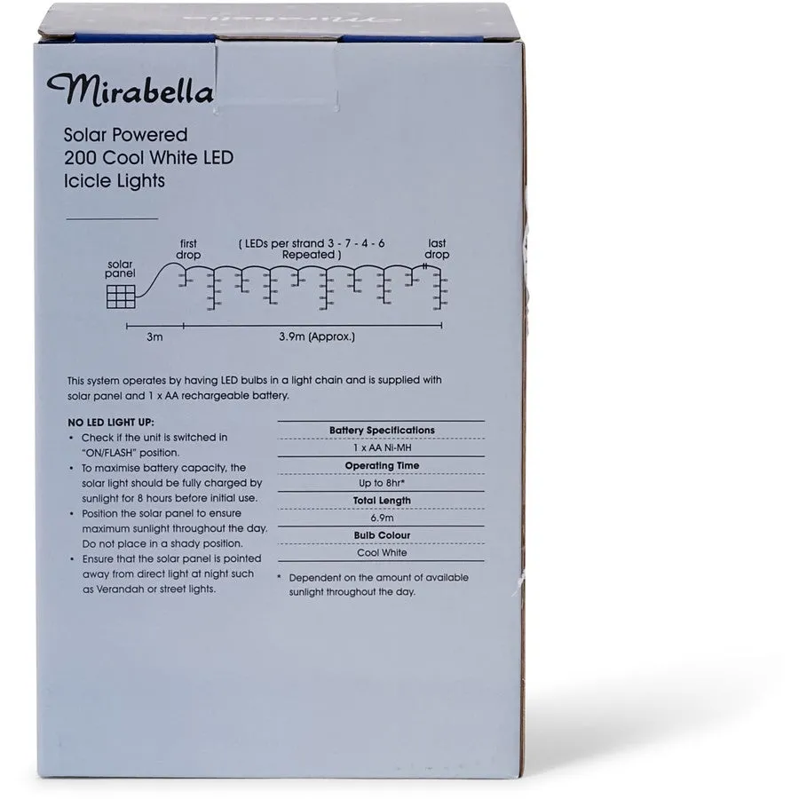 Mirabella Christmas Solar Powered 200 LED Icicle Lights - White