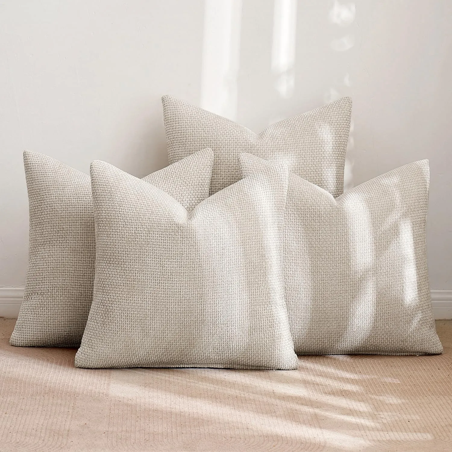 MIULEE Pack of 4 Couch Throw Pillow Covers 18x18 Inch Cream Soft Decorative Chenille Pillow Covers Farmhouse Accent Cushion Covers for Boho Home Decor Sofa Bedroom Living Room