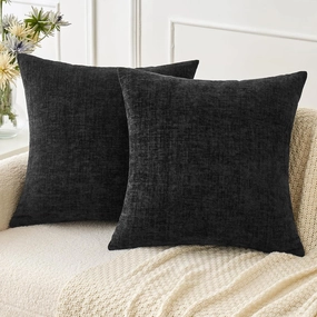 MIULEE Halloween Pack of 2 Couch Throw Pillow Covers 18x18 Inch Soft Black Chenille Pillow Covers for Sofa Living Room Solid Dyed Pillow Cases