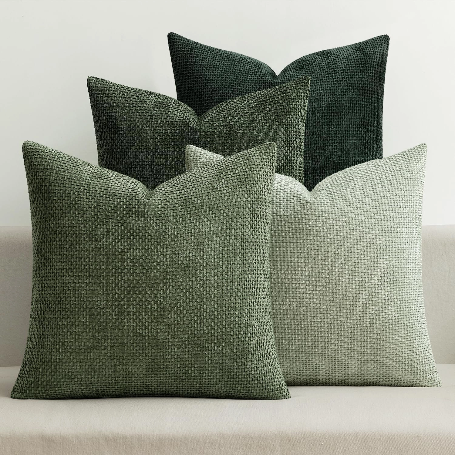 MIULEE Pack of 4 Couch Throw Pillow Covers 18x18 Inch Green Soft Decorative Chenille Pillow Covers Farmhouse Accent Cushion Covers for Boho Home Decor Spring Sofa Bedroom Living Room