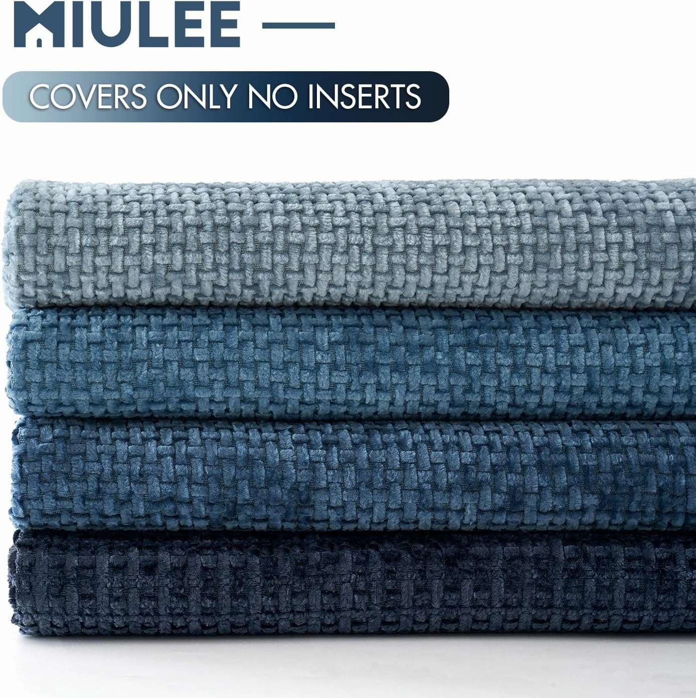 MIULEE Pack of 4 Couch Throw Pillow Covers 18x18 Inch Neutral Blue Soft Decorative Chenille Pillow Covers Farmhouse Accent Cushion Covers for Boho Western Home Decor Sofa Bedroom Living Room