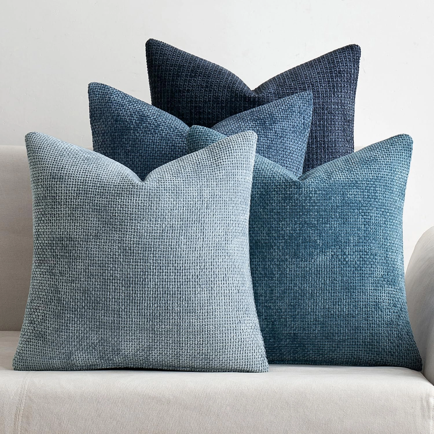 MIULEE Pack of 4 Couch Throw Pillow Covers 18x18 Inch Neutral Blue Soft Decorative Chenille Pillow Covers Farmhouse Accent Cushion Covers for Boho Western Home Decor Sofa Bedroom Living Room