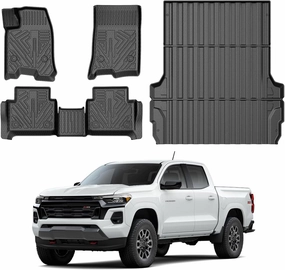Mixsuper Floor Mats for 2023-2025 Chevrolet Colorado, All Weather Truck Bed Liner and 2 Row Floor Liners Accessories Set Black
