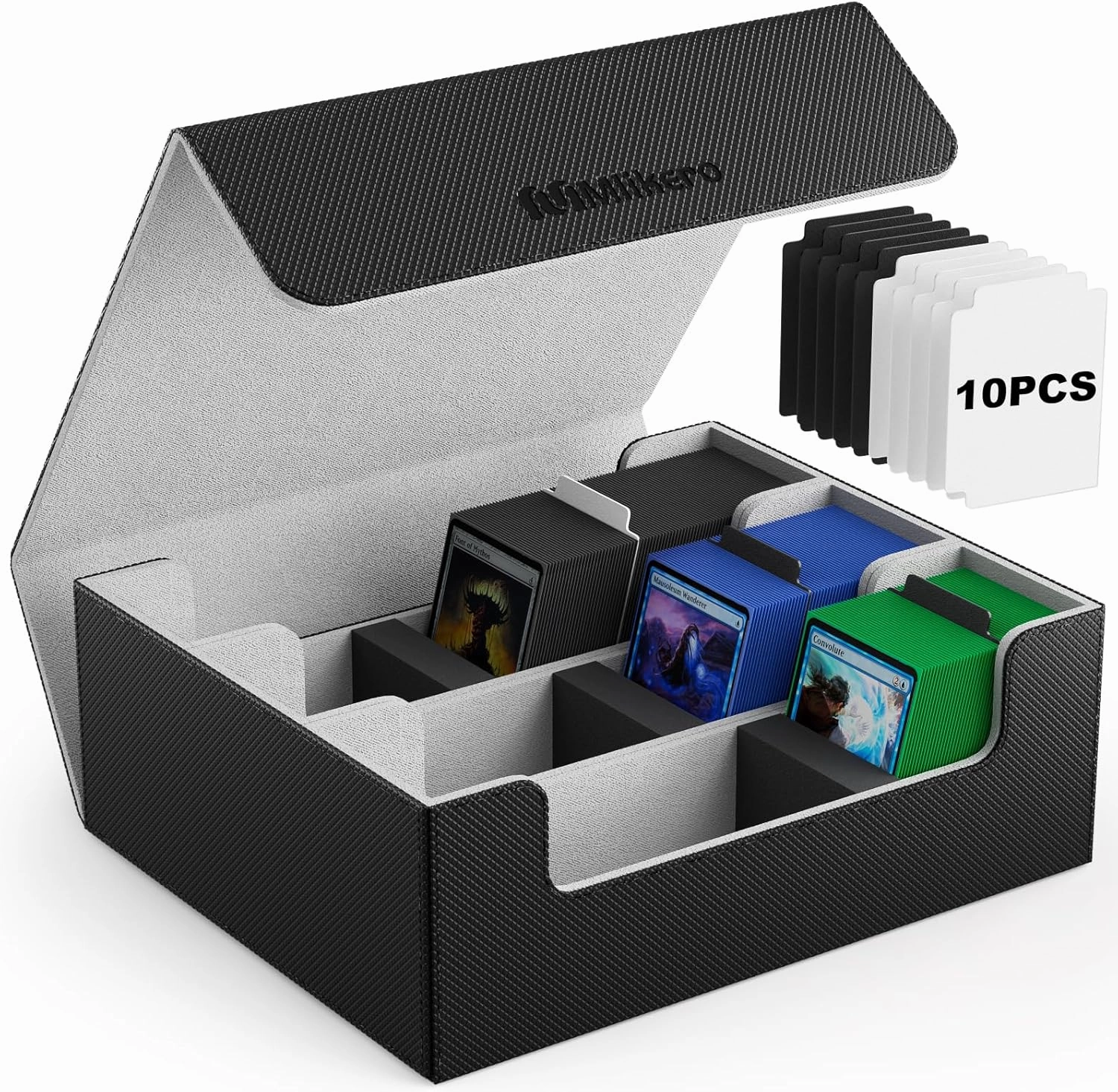 Mlikero Card Deck Case for Trading Cards 1800 , Trading Card Storage Box with 10 Dividers and 3 Foam Stoppers, Leather Magnetic Closure Commander Deck Box Fit for YuGiOh, MTG and Sport Cards
