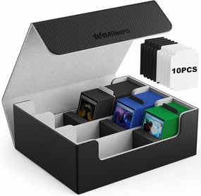 Mlikero Card Deck Case for Trading Cards 1800 , Trading Card Storage Box with 10 Dividers and 3 Foam Stoppers, Leather Magnetic Closure Commander Deck Box Fit for YuGiOh, MTG and Sport Cards