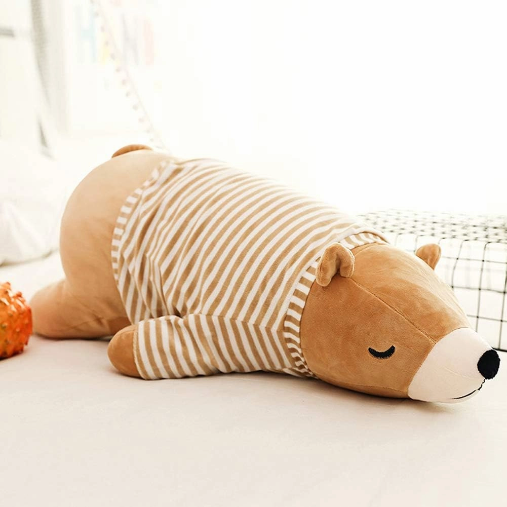 MMTTAO Stuffed Polar Bear Animal Plush Toy 24 Inch Large Brown Sleeping Bear Animal Stuff Soft Plushies Cute Dolls Collection Huggable Throw Pillow Cushion Gifts for Kids Children Boys Girls, 24Inches