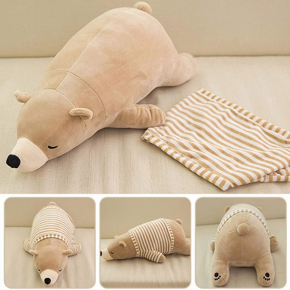 MMTTAO Stuffed Polar Bear Animal Plush Toy 24 Inch Large Brown Sleeping Bear Animal Stuff Soft Plushies Cute Dolls Collection Huggable Throw Pillow Cushion Gifts for Kids Children Boys Girls, 24Inches