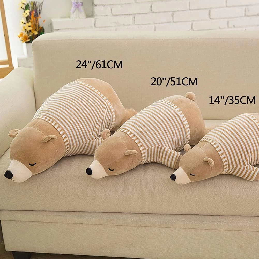 MMTTAO Stuffed Polar Bear Animal Plush Toy 24 Inch Large Brown Sleeping Bear Animal Stuff Soft Plushies Cute Dolls Collection Huggable Throw Pillow Cushion Gifts for Kids Children Boys Girls, 24Inches