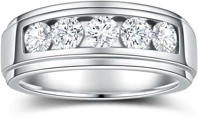 Moissanite Eternity Wedding Band Ring - 1.5cttw D Color VVS1 Moissanite Channel Set, Sterling Silver with 18K White Gold Plated