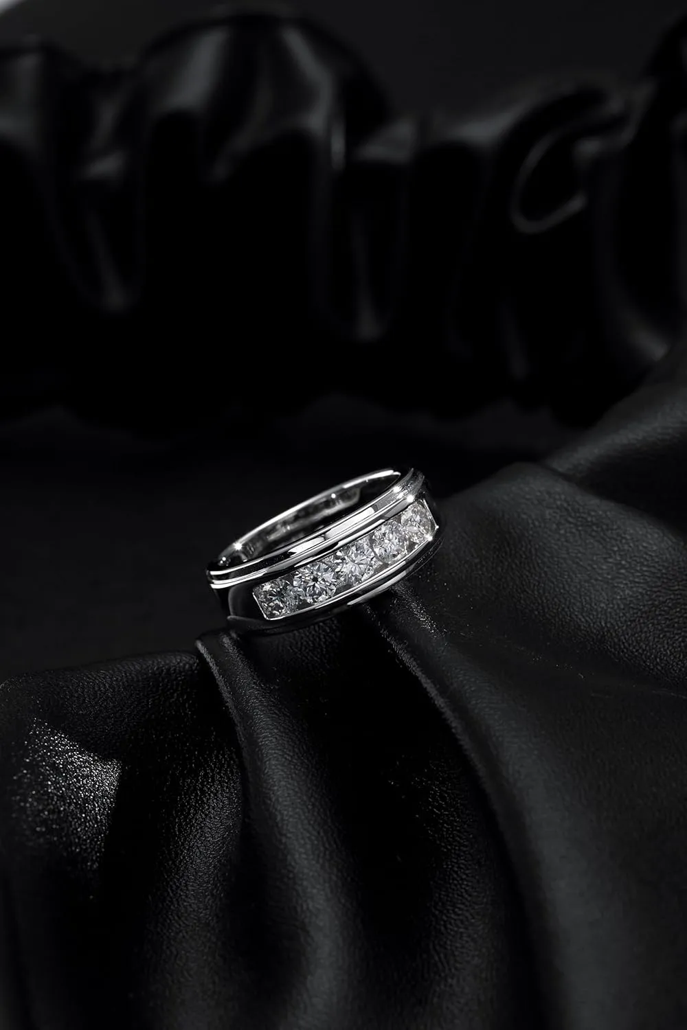 Moissanite Eternity Wedding Band Ring - 1.5cttw D Color VVS1 Moissanite Channel Set, Sterling Silver with 18K White Gold Plated