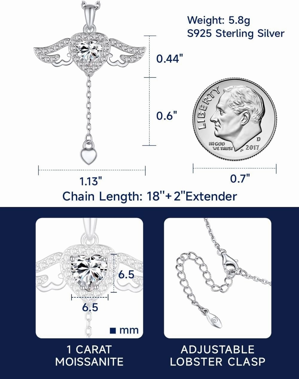 MomentWish Heart Necklace for Women, Sparkling Gift for Her, 1Carat Moissanite Heart Pendent for Her, 925 Sterling Silver Dance Necklace for Anniversary Christmas Valentines