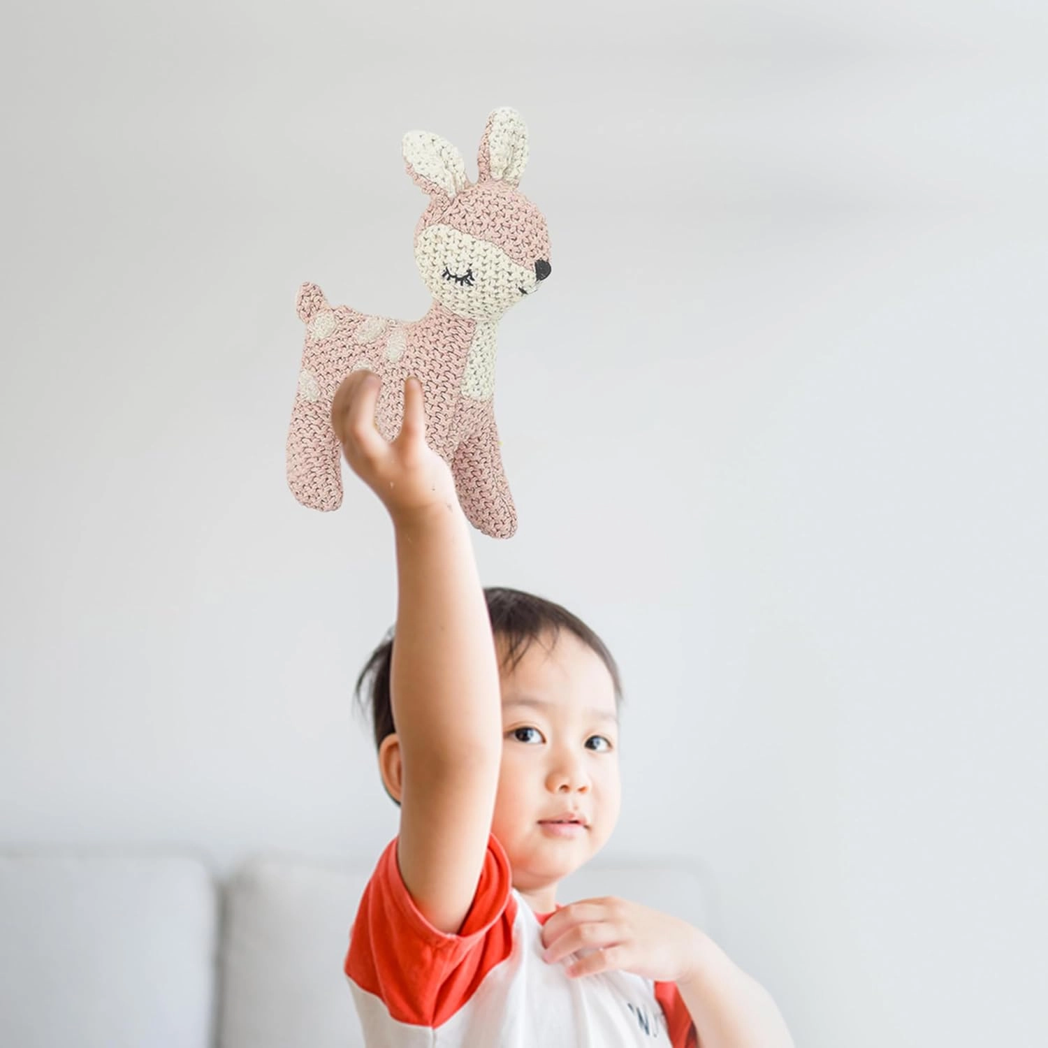 MON AMI Freja The Deer Knitted Plush Toy – 6”, Plush Fawn Crochet Stuffed Animal for Newborn