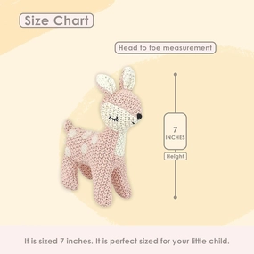 MON AMI Freja The Deer Knitted Plush Toy – 6”, Plush Fawn Crochet Stuffed Animal for Newborn