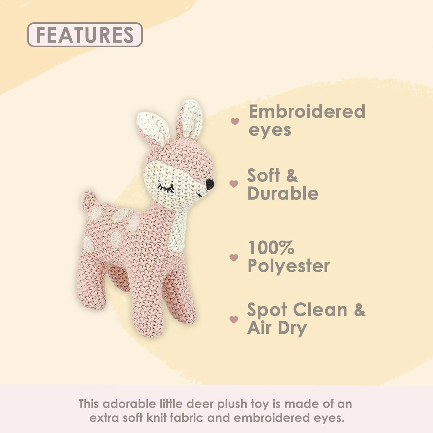 MON AMI Freja The Deer Knitted Plush Toy – 6”, Plush Fawn Crochet Stuffed Animal for Newborn