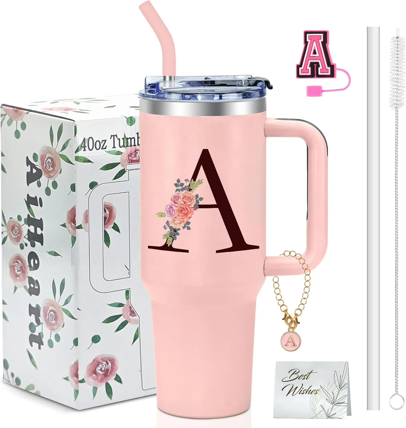 Monogrammed Gifts for Women,Personalized Gifts for Women,Birthday Gifts for Women,Personalized Tumbler with Handle,Customized Gifts for Woman,Cute Tumbler,Funny Gifts for Mom,Grandma -A