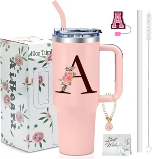 Monogrammed Gifts for Women,Personalized Gifts for Women,Birthday Gifts for Women,Personalized Tumbler with Handle,Customized Gifts for Woman,Cute Tumbler,Funny Gifts for Mom,Grandma -A