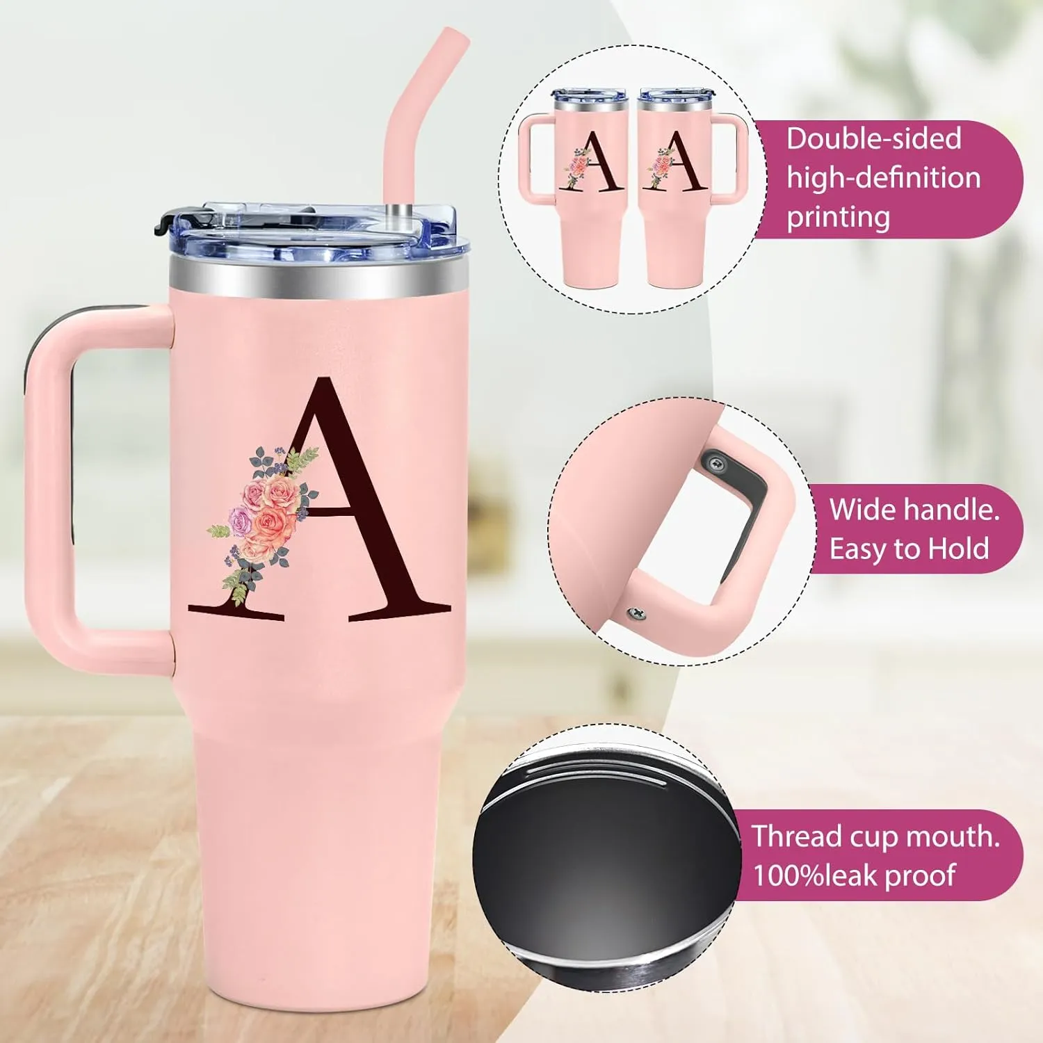 Monogrammed Gifts for Women,Personalized Gifts for Women,Birthday Gifts for Women,Personalized Tumbler with Handle,Customized Gifts for Woman,Cute Tumbler,Funny Gifts for Mom,Grandma -A