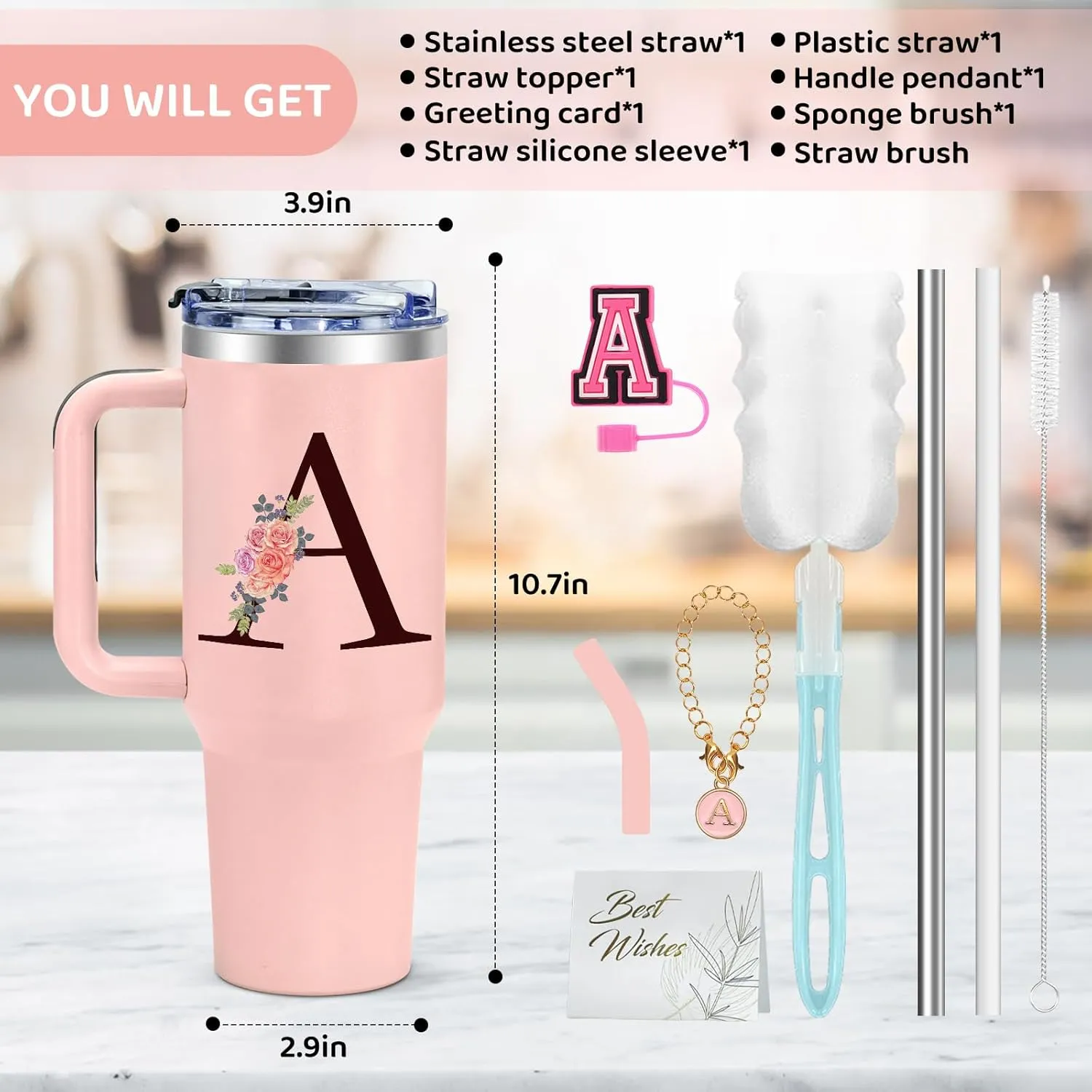 Monogrammed Gifts for Women,Personalized Gifts for Women,Birthday Gifts for Women,Personalized Tumbler with Handle,Customized Gifts for Woman,Cute Tumbler,Funny Gifts for Mom,Grandma -A
