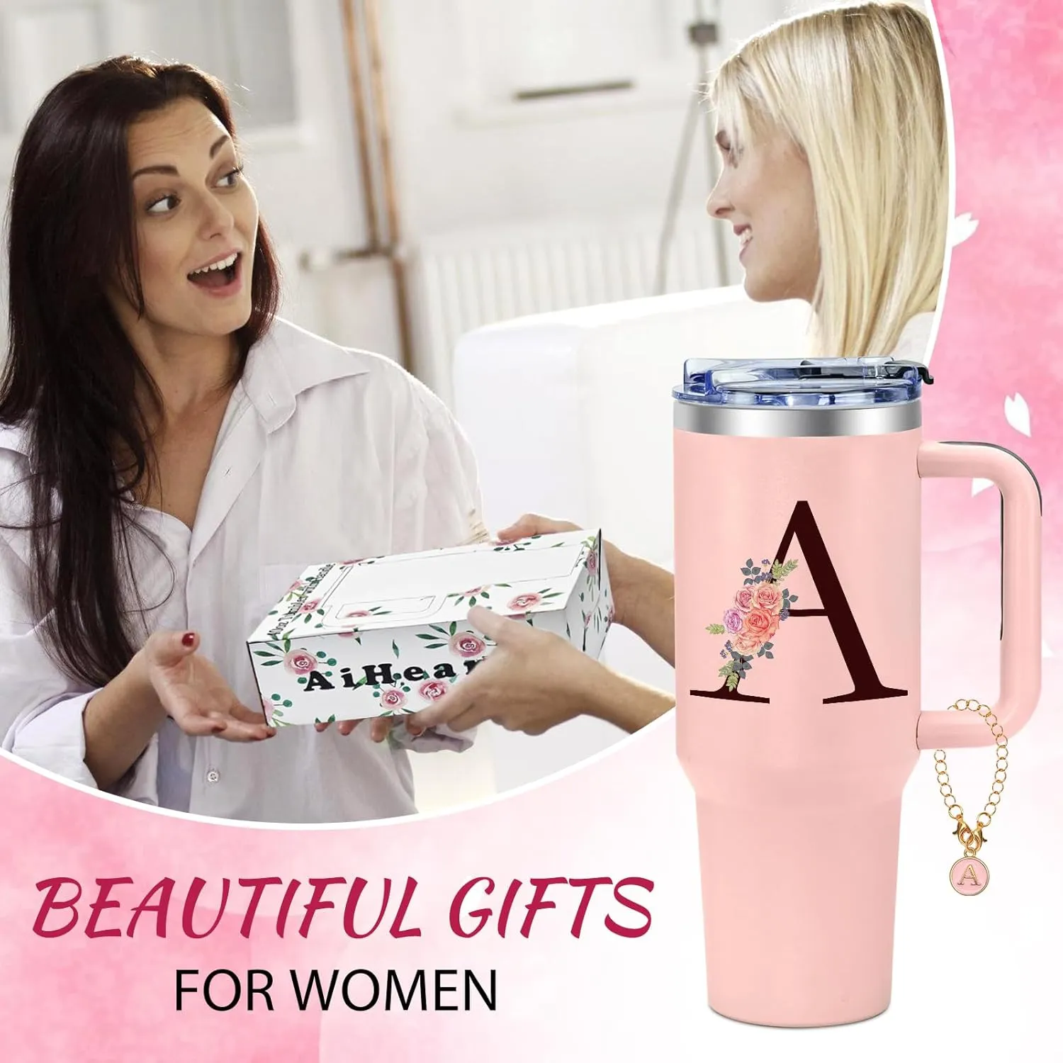 Monogrammed Gifts for Women,Personalized Gifts for Women,Birthday Gifts for Women,Personalized Tumbler with Handle,Customized Gifts for Woman,Cute Tumbler,Funny Gifts for Mom,Grandma -A