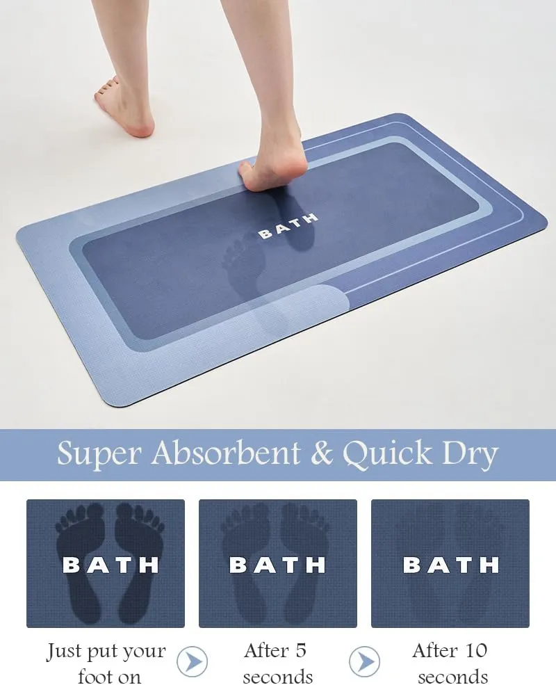 MontVoo-Bath Mat Rug Long Non Slip Super Absorbent Bathroom Runner Stain Resistant Quick Dry Thin Bathroom Mat Fit Under Door-17"x59",Navy