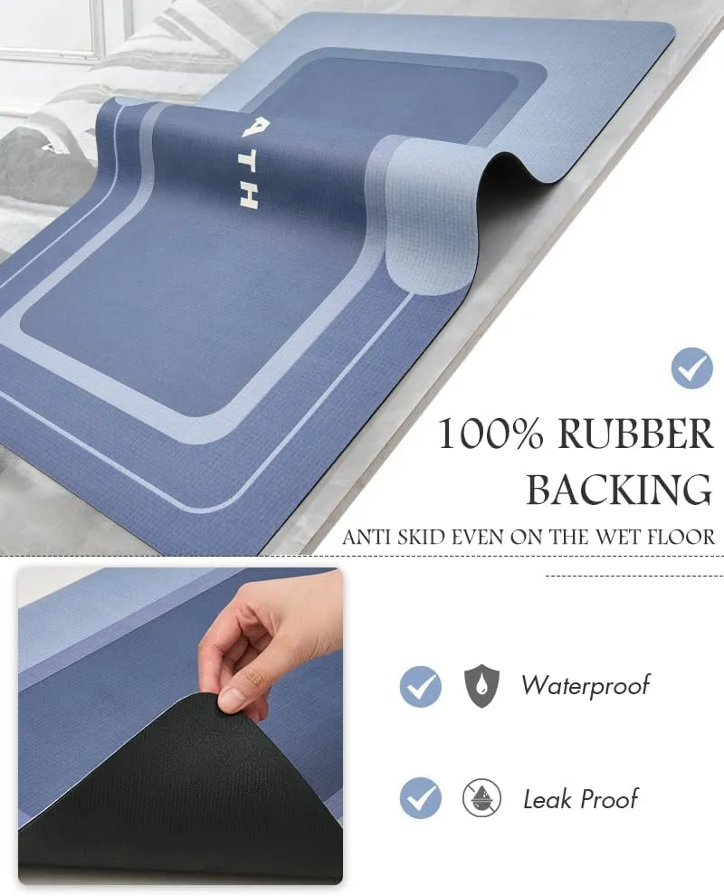 MontVoo-Bath Mat Rug Long Non Slip Super Absorbent Bathroom Runner Stain Resistant Quick Dry Thin Bathroom Mat Fit Under Door-17"x59",Navy