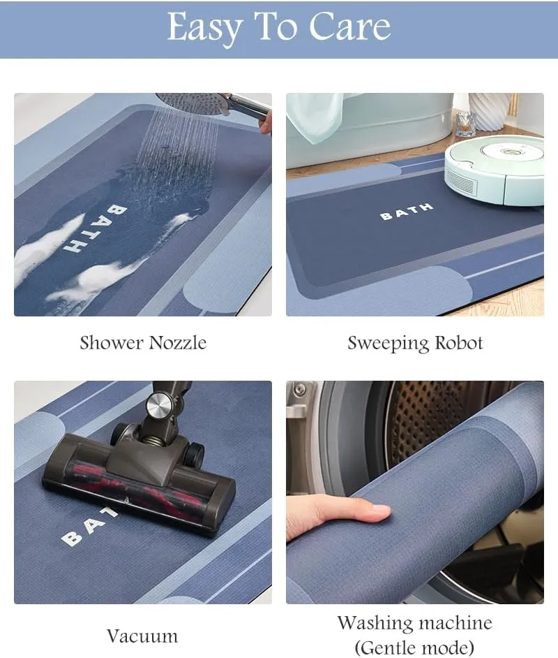 MontVoo-Bath Mat Rug Long Non Slip Super Absorbent Bathroom Runner Stain Resistant Quick Dry Thin Bathroom Mat Fit Under Door-17"x59",Navy