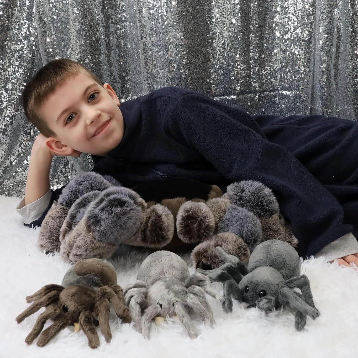 MorisMos 4Pcs Large Spider Plush, 16inch Mommy Spider Stuffed Animal with 3 Babies, Realistic Plush Toys, Soft Cuddly Gifts for Kids