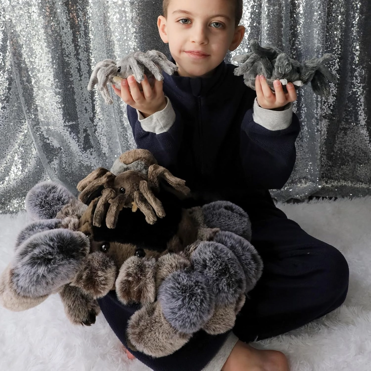MorisMos 4Pcs Large Spider Plush, 16inch Mommy Spider Stuffed Animal with 3 Babies, Realistic Plush Toys, Soft Cuddly Gifts for Kids