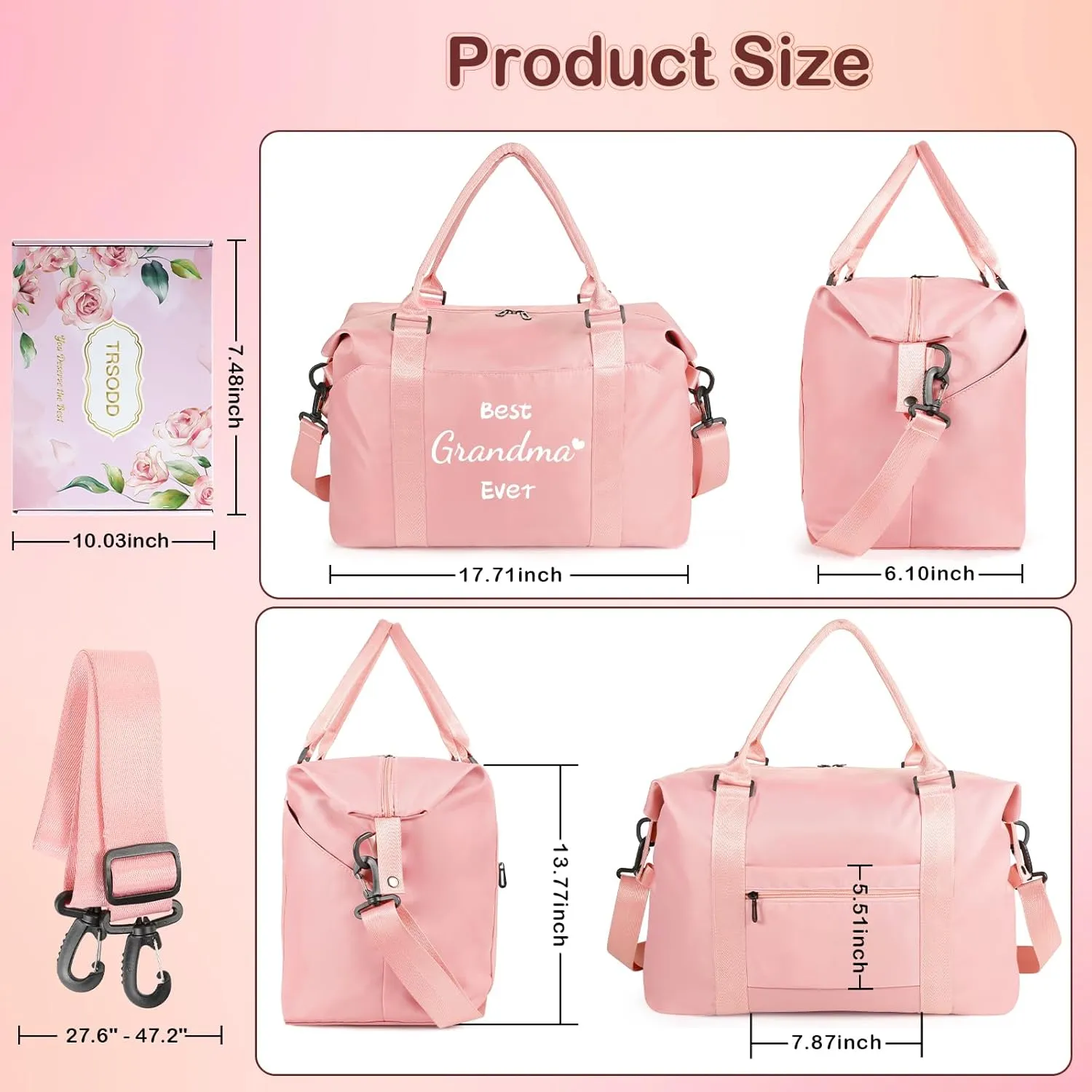Mothers Day Gifts for Sister Friends Pink Travel Duffle Bag Birthday Gifts for Her Waterproof Weekender Bag