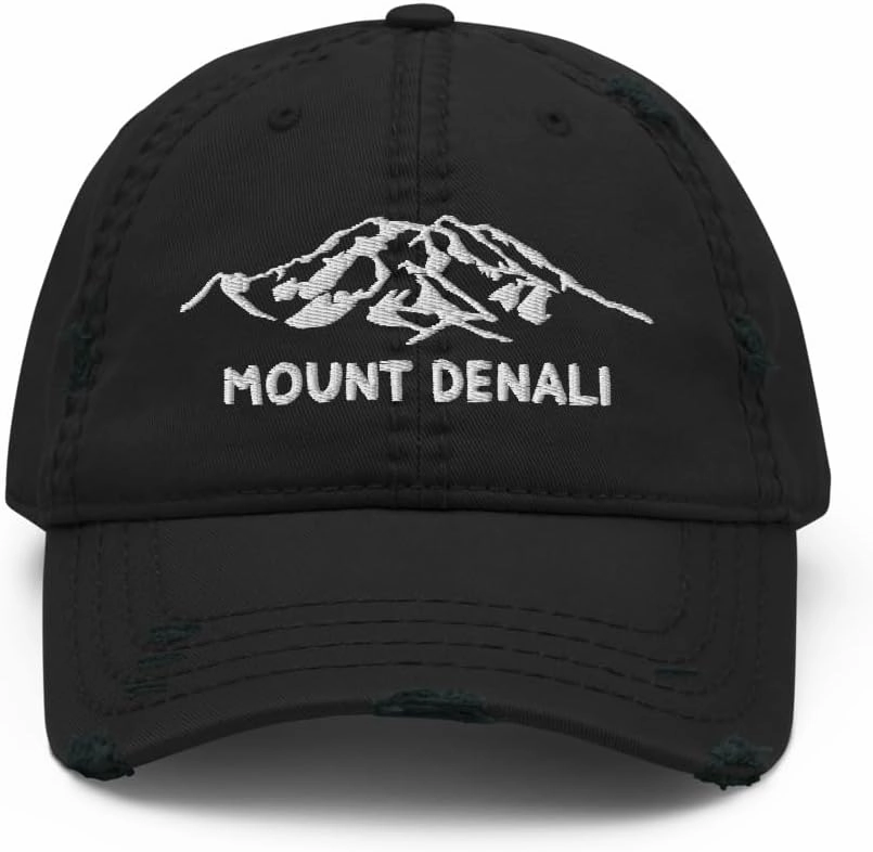 Mount Denali Distressed Dad Hat McKinley Alaska USA Highest Mountain Hiking Travel Exploration Hat