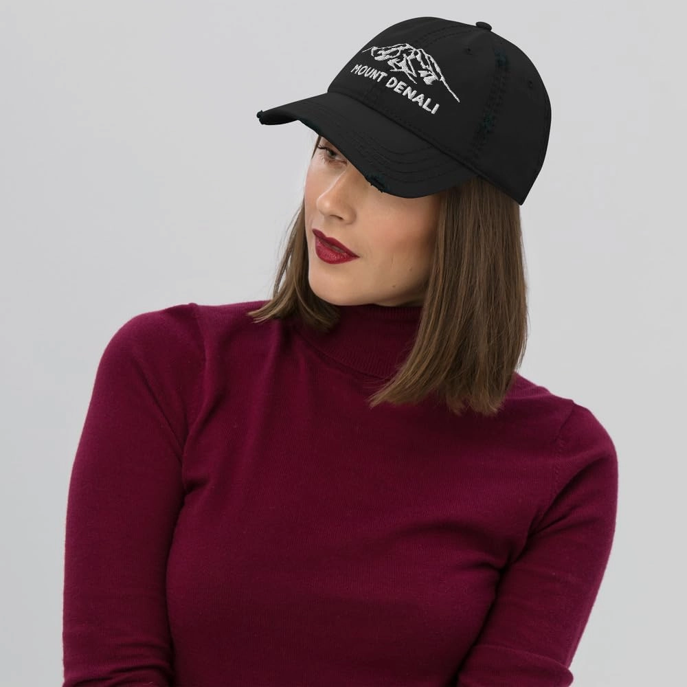Mount Denali Distressed Dad Hat McKinley Alaska USA Highest Mountain Hiking Travel Exploration Hat