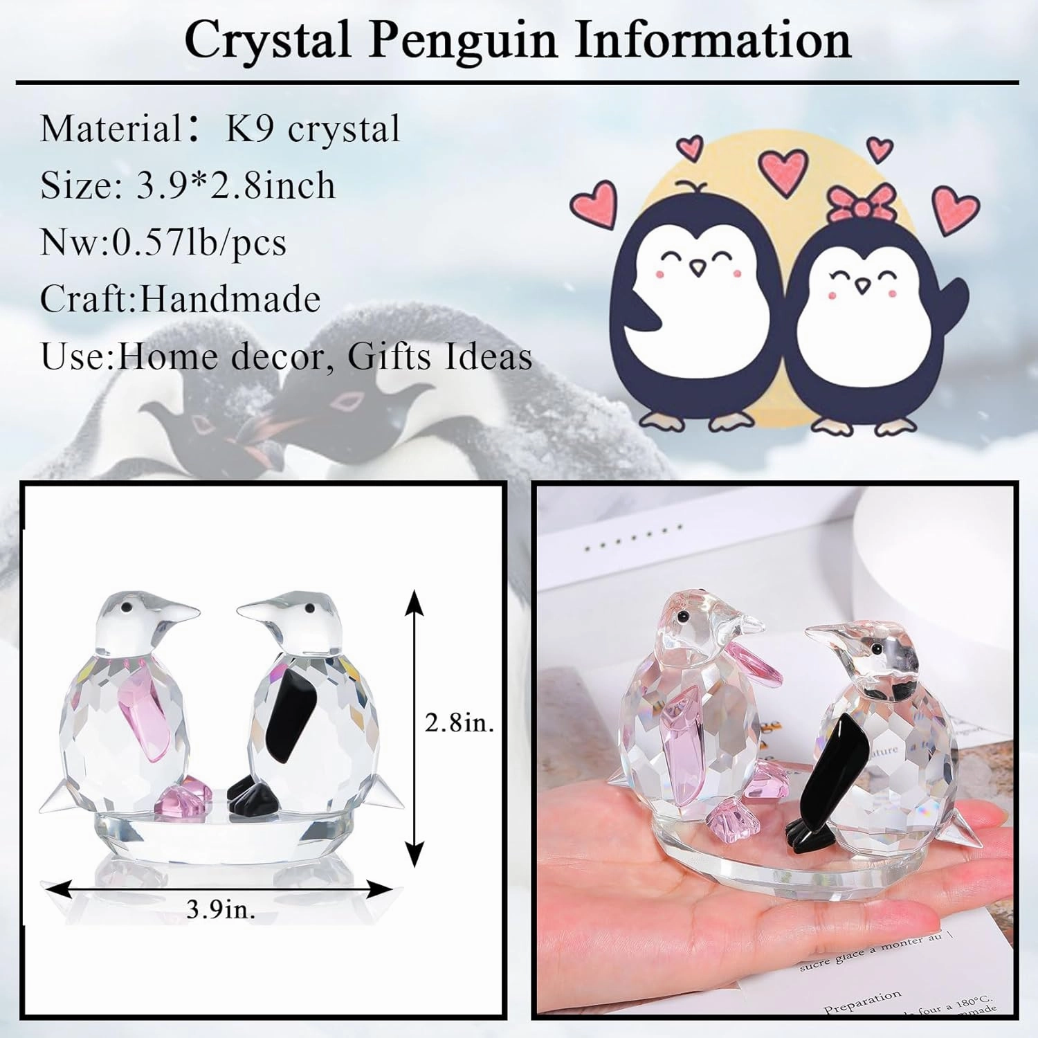 Movdyka Crystal Penguin Figurines Decor Gifts for Women Men Cute Penguin Statues Collectibles Animal Blown Glass Sculpture Home Table Decoration