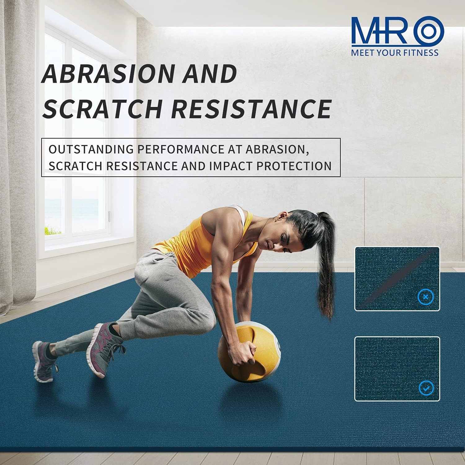 MRO Extra Large Exercise Mat For Home Gym, 8'x4.5'/7'x4.5'/6'x4.5'(7mm) Workout Mats for Gym Flooring, Non-Slip, Extra Thick Durable Cardio Mat, Ideal for Plyo, Weights, MMA, Jump Rope -Shoe Friendly