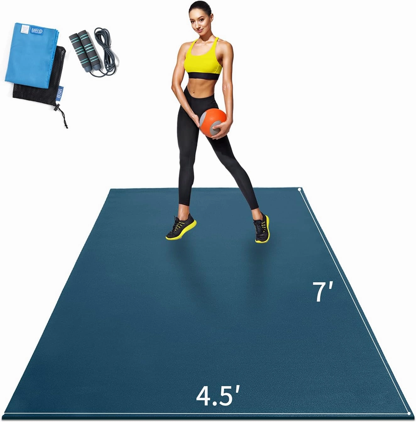 MRO Extra Large Exercise Mat For Home Gym, 8'x4.5'/7'x4.5'/6'x4.5'(7mm) Workout Mats for Gym Flooring, Non-Slip, Extra Thick Durable Cardio Mat, Ideal for Plyo, Weights, MMA, Jump Rope -Shoe Friendly