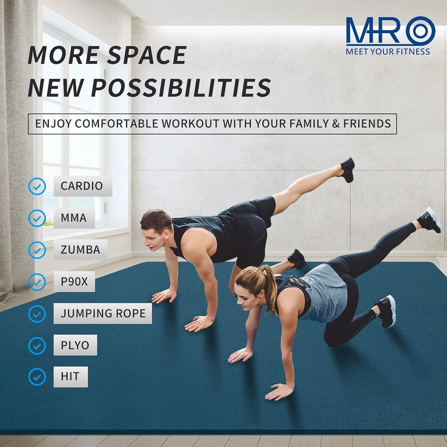 MRO Extra Large Exercise Mat For Home Gym, 8'x4.5'/7'x4.5'/6'x4.5'(7mm) Workout Mats for Gym Flooring, Non-Slip, Extra Thick Durable Cardio Mat, Ideal for Plyo, Weights, MMA, Jump Rope -Shoe Friendly