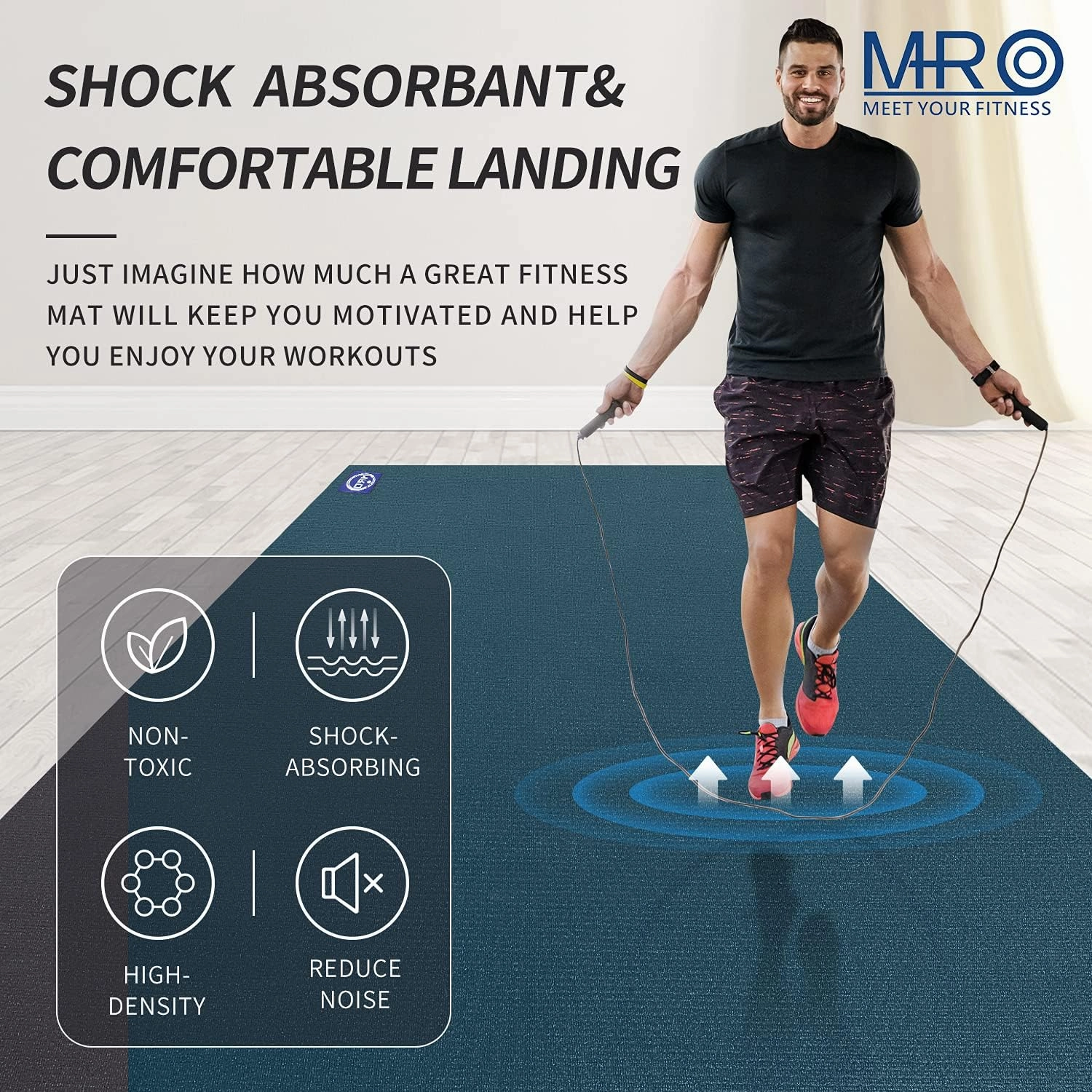 MRO Extra Large Exercise Mat For Home Gym, 8'x4.5'/7'x4.5'/6'x4.5'(7mm) Workout Mats for Gym Flooring, Non-Slip, Extra Thick Durable Cardio Mat, Ideal for Plyo, Weights, MMA, Jump Rope -Shoe Friendly